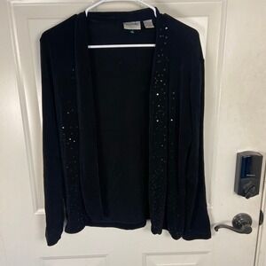 Chico's Travelers‎ Black Sequin Trim Open Front Cardigan Blazer Size 2